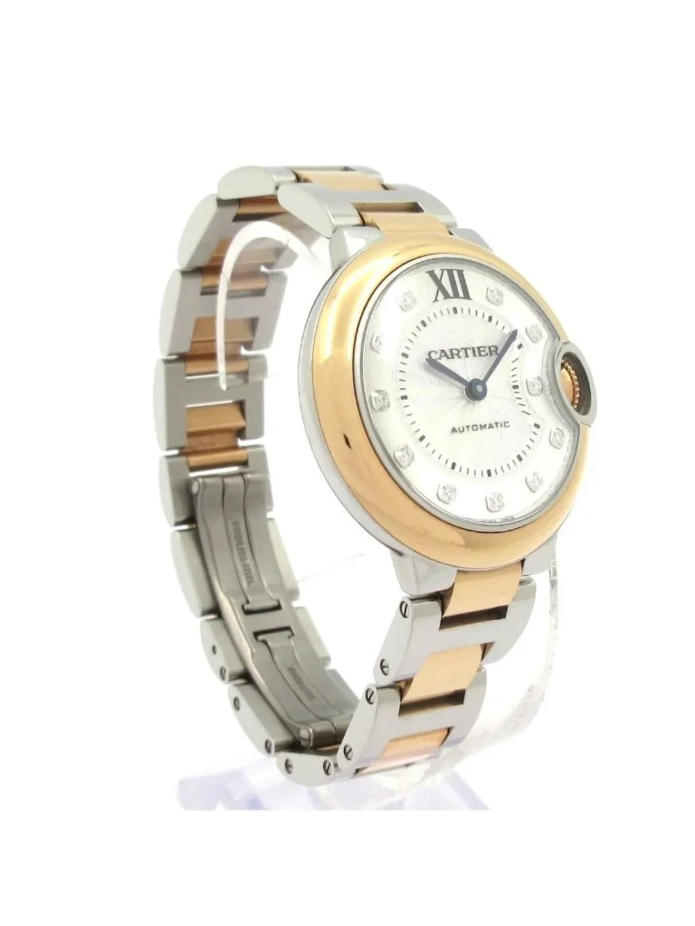 Cartier Watch Baron Blue de SS 18k Pink Diamond Index Required OH Silver